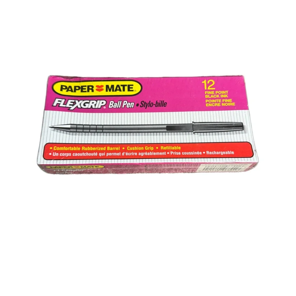 Paper Mate FlexGrip Ballpoint Pens Fine Point‎ Black Ink 12 Count 968-01 NEW Box